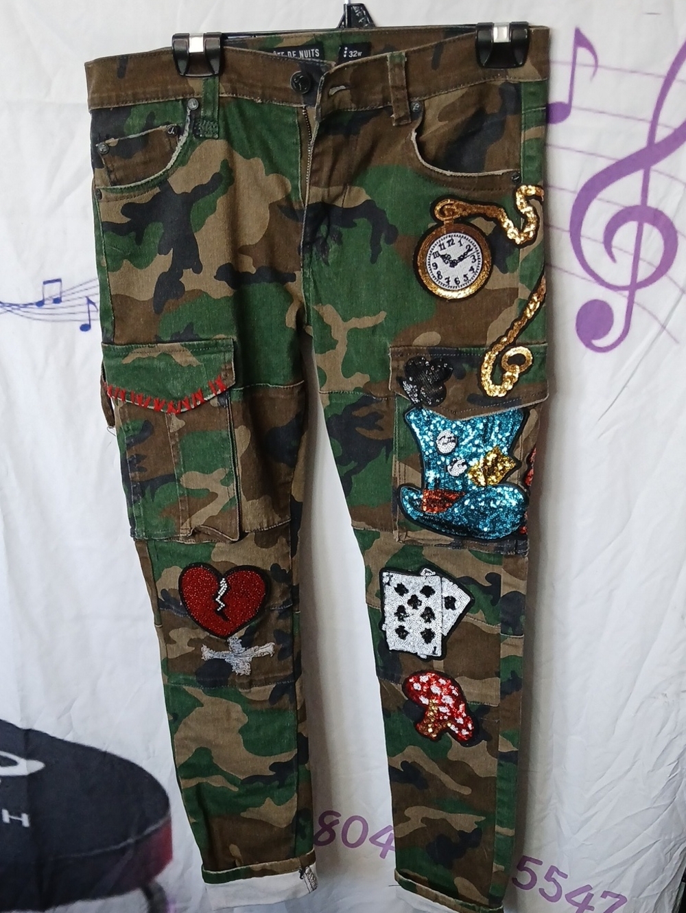 Embellished Camo Cargo Trousers - Green